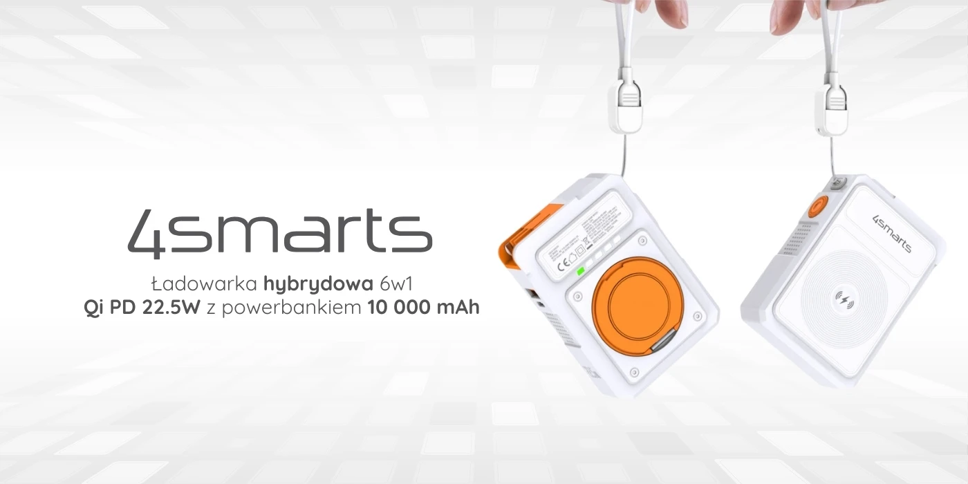Hybrid įkroviklis 4smarts 6-in-1 USB-C/USB-A PD 22.5W su 10,000 mAh power bank, Qi belaidis įkrovimas aprašymas - Prekės nuotrauka