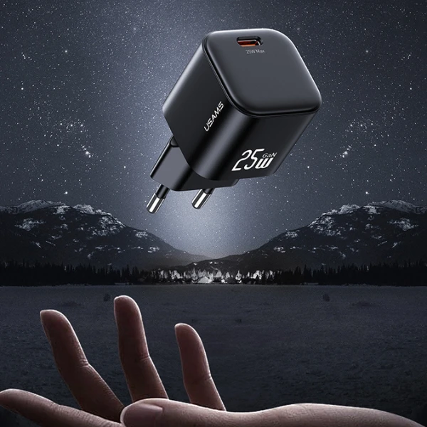 Įkroviklis USAMS JC Series CC289 25W GaN Mini Fast Įkroviklis USB-C juodos spalvos aprašymas - Prekės nuotrauka