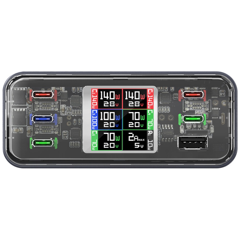 Įkrovimo stotelė 4smarts Desk Charger Lucid GaN DIY 360W 5xUSB-C 1xUSB-A pilka aprašymas - Prekės nuotrauka