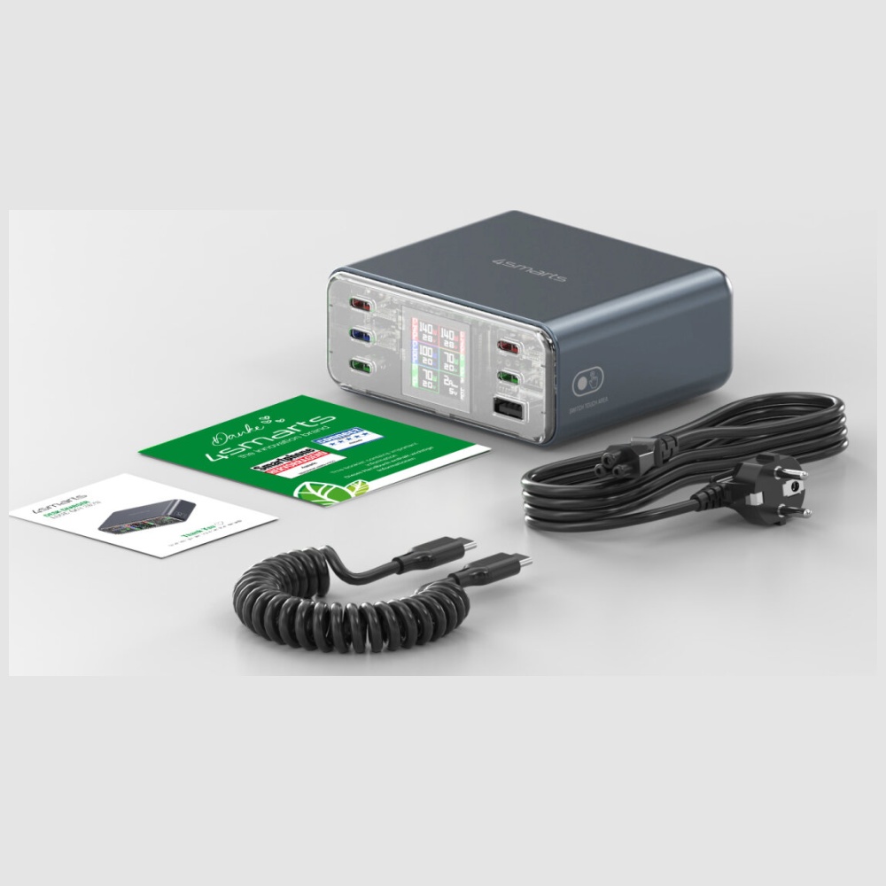 Įkrovimo stotelė 4smarts Desk Charger Lucid GaN DIY 360W 5xUSB-C 1xUSB-A pilka aprašymas - Prekės nuotrauka
