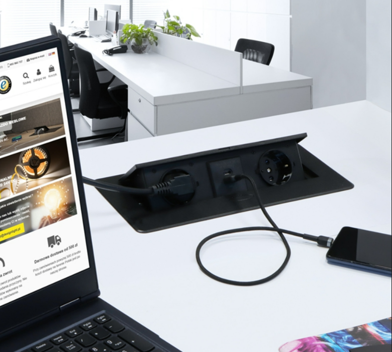 Design Light Ilgiklis montuojamas balde KOMBI BOX, 2x Schuko, 1x USB, 1x USB-C, su pilku rėmeliu, 3m laidas aprašymas - Prekės nuotrauka