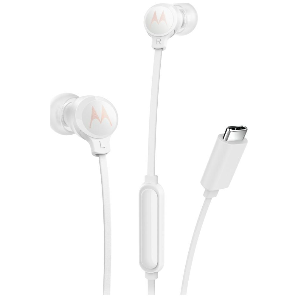 į ausis įkišamos ausinės Motorola Earbuds 3C-S USB-C baltos spalvos aprašymas - Prekės nuotrauka