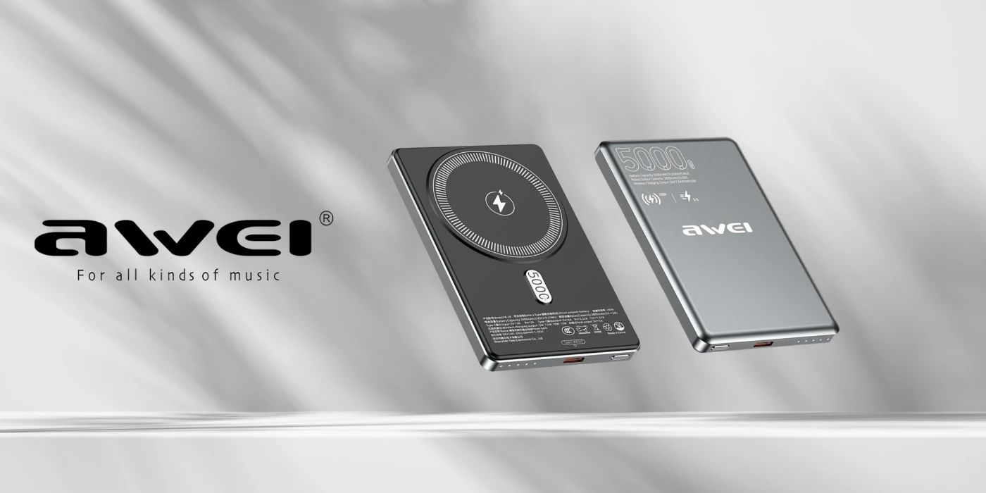 Induction powerbank Awei PA-30 5000mAh MagSafe pilkos spalvos aprašymas - Prekės nuotrauka