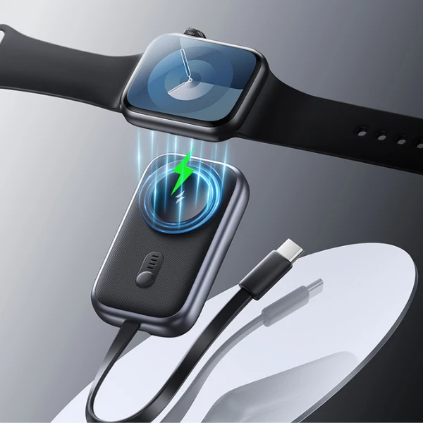 Indukcinis įkroviklis Apple Watch Usams CD245 2-in-1 su 1200mAh išorine baterija + USB-C laidu, titano spalvos aprašymas - Prekės nuotrauka