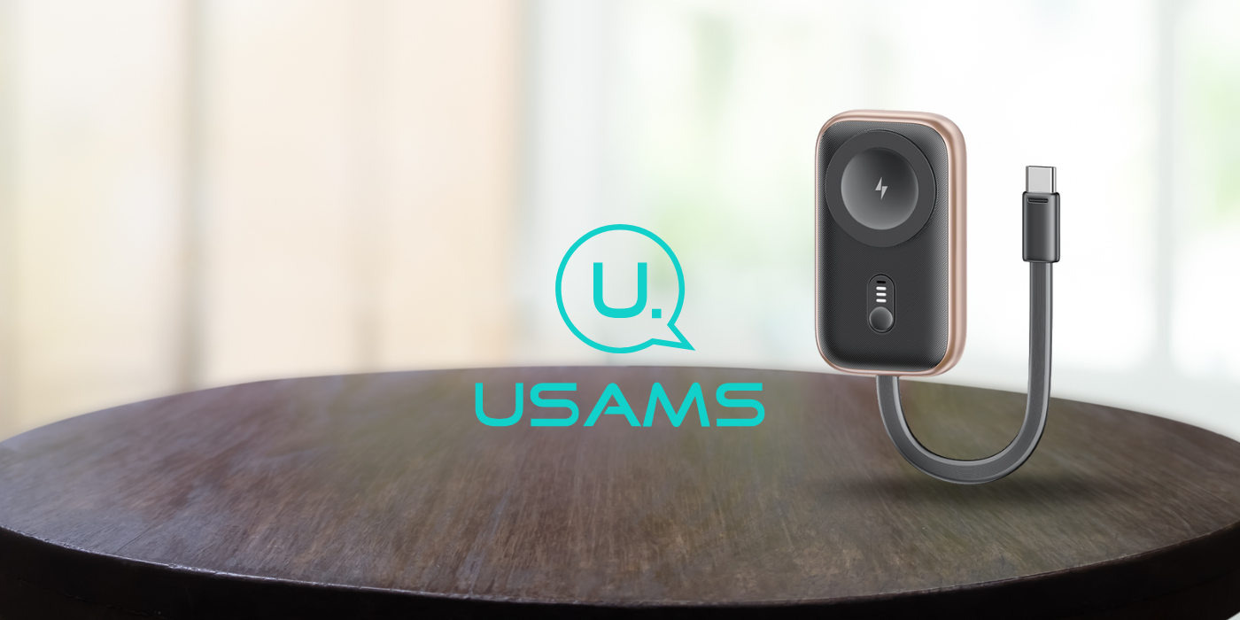 Indukcinis įkroviklis laikrodžiui Usams CD245 2-in-1 su 1200mAh išorine baterija + USB-C laidas, tamsiai pilkas aprašymas - Prekės nuotrauka