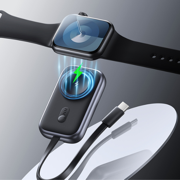 indukcinis įkroviklis Watch Usams CD245 2-in-1 su 1200mAh išorine baterija + USB-C laidas, titano spalvos aprašymas - Prekės nuotrauka