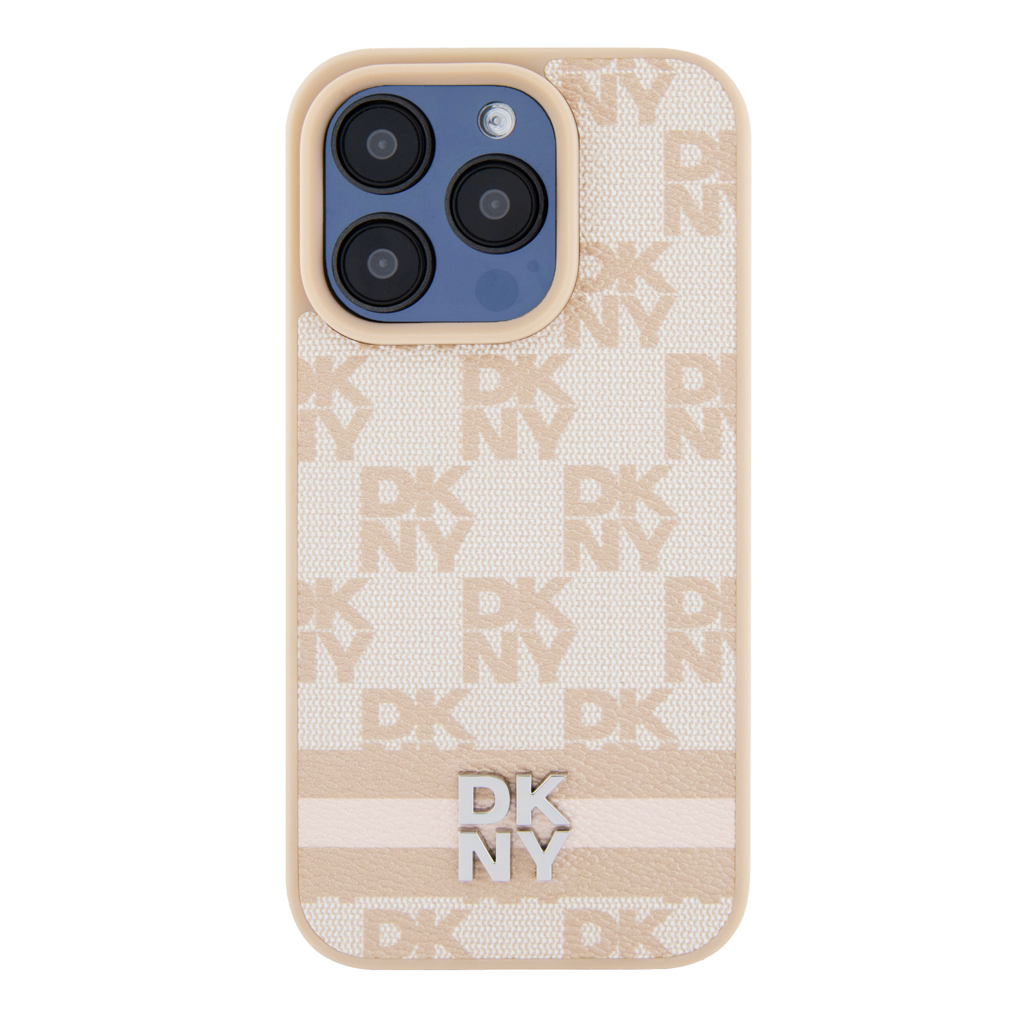 iPhone 13 / 14 / 15 DKNY odinis dėklas Checkered Mono Pattern & Printed Stripes (DKHCP15SPCPTSSP) rožinės spalvos aprašymas - Prekės nuotrauka