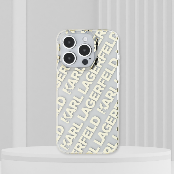 iPhone 13 / 14 / 15 Karl Lagerfeld dėklas IML Fullover Logo (KLHCP15SHKFOEMD) aukso spalvos aprašymas - Prekės nuotrauka