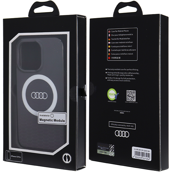iPhone 13 Pro Audi IML Big Logo MagSafe (AU-IMLMIP13P-Q5/D2-BK) dėklas, juodos spalvos aprašymas - Prekės nuotrauka