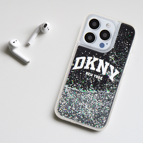 iPhone 13 Pro DKNY dėklas Liquid Glitter Big Logo (DKHCP13LLBNAEK) juodos spalvos aprašymas - Prekės nuotrauka