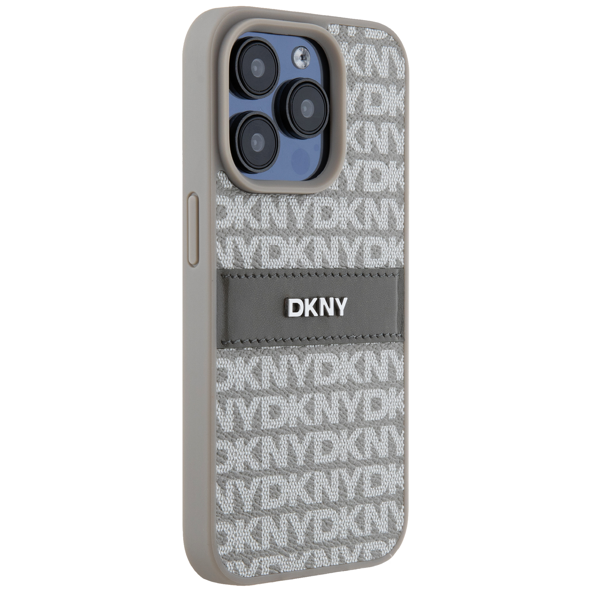 iPhone 14 Pro DKNY dėklas odinis Mono Stripe & Metal Logo (DKHCP14LPRTHSLE) beige aprašymas - Prekės nuotrauka