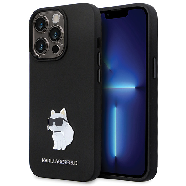 iPhone 14 Pro Karl Lagerfeld dėklas Silicone C Metal Pin (KLHCP14LSMHCNPK) juodos spalvos aprašymas - Prekės nuotrauka