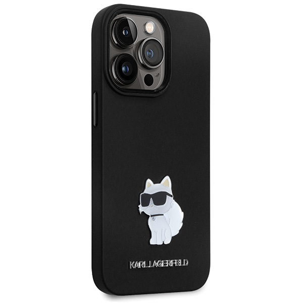 iPhone 14 Pro Karl Lagerfeld dėklas Silicone C Metal Pin (KLHCP14LSMHCNPK) juodos spalvos aprašymas - Prekės nuotrauka