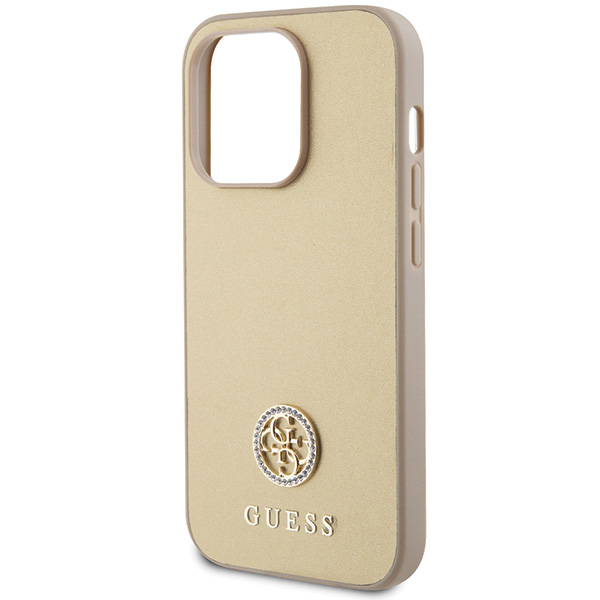 iPhone 15 Pro Guess dėklas Strass Metal Logo (GUHCP15LPS4DGPD) aukso spalvos aprašymas - Prekės nuotrauka
