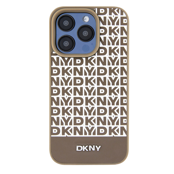iPhone 15 Pro Max DKNY odinis dėklas Printed Pattern Metal Logo MagSafe (DKHMP15XPSOSPW) rudos spalvos aprašymas - Prekės nuotrauka