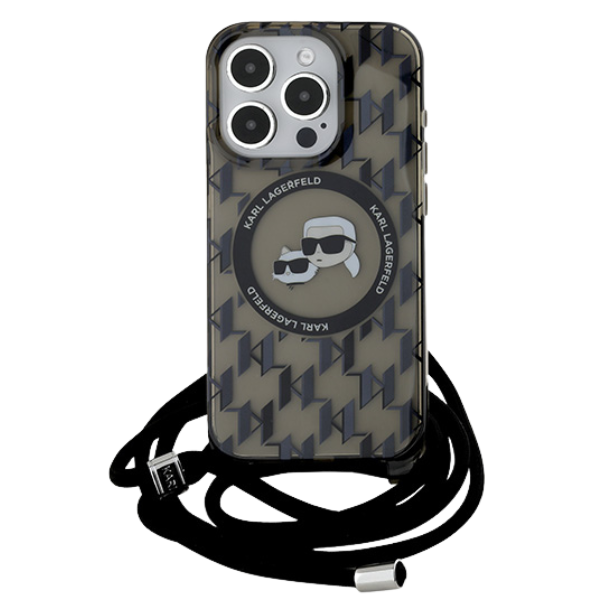 iPhone 15 Pro Max Karl Lagerfeld kietas dėklas IML Crossbody Monogram Karl & Choupette Head MagSafe (KLHMP15XHCKCKLCK) dėklas telefonui juodos spalvos aprašymas - Prekės nuotrauka