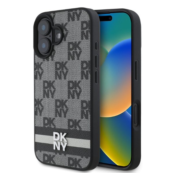 iPhone 16 DKNY languoto rašto ir spausdintų juostelių dėklas telefonui juodos spalvos (DKHCP16SPCPTSSK) aprašymas - Prekės nuotrauka
