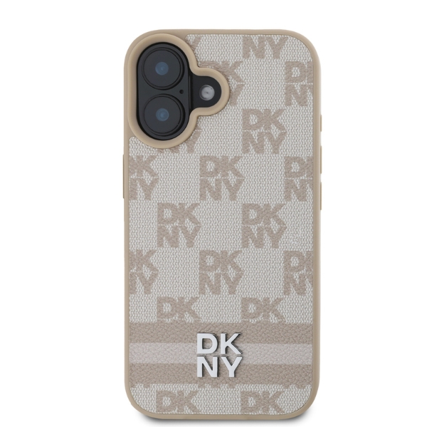 iPhone 16 DKNY languotu raštu ir spaudytais dryžiais (DKHCP16SPCPTSSP) telefono dėklas rožinės spalvos aprašymas - Prekės nuotrauka