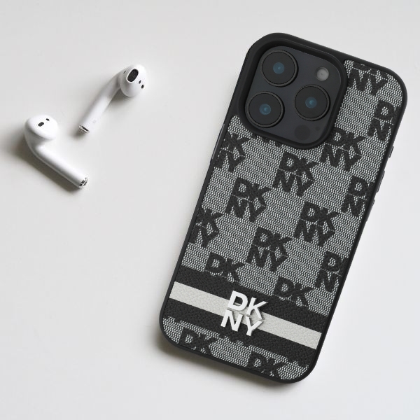 iPhone 16 Pro DKNY languoto rašto ir marginų juostelių dėklas telefonui (DKHCP16LPCPTSSK), juodos spalvos aprašymas - Prekės nuotrauka