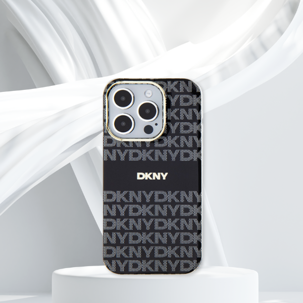 iPhone 16 Pro DKNY Repeat Texture Pattern With Stripe (DKHMP16LHRHSEK) dėklas telefonui, juodos spalvos aprašymas - Prekės nuotrauka
