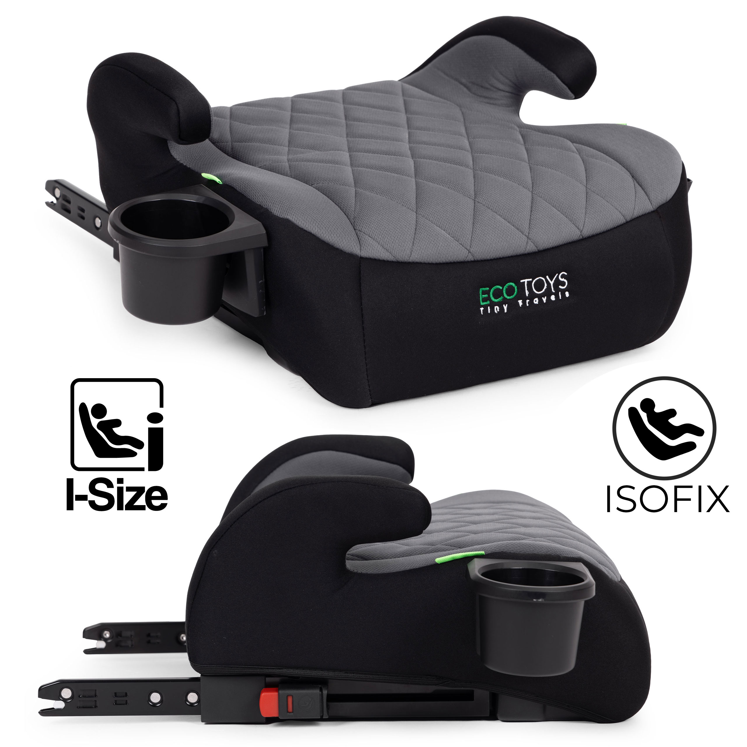 ISOFIX Car Booster Seat for Children i-SIZE Height 125-150 cm Cup Holder ECOTOYS aprašymas - Prekės nuotrauka