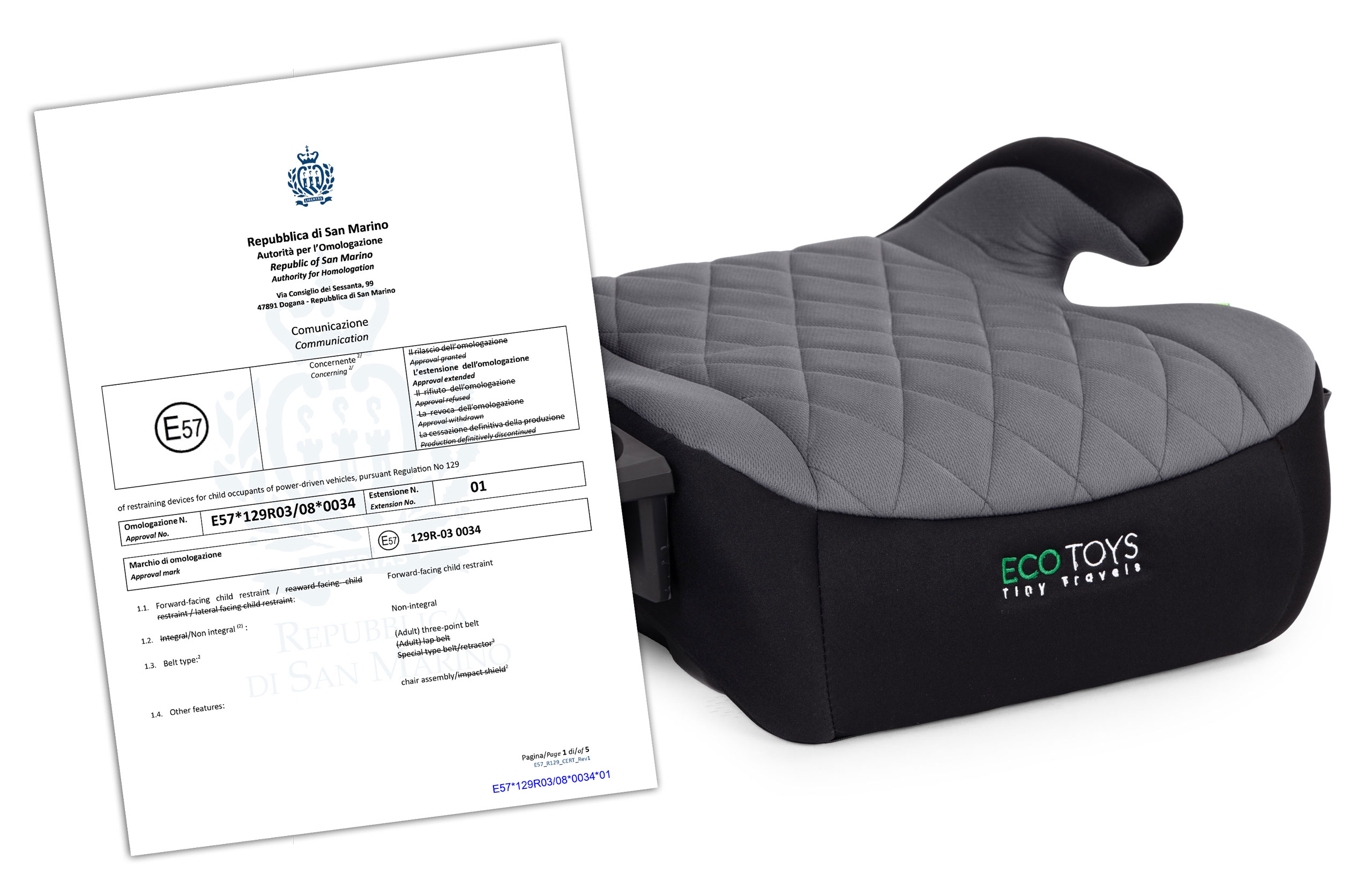 ISOFIX Car Booster Seat for Children i-SIZE Height 125-150 cm Cup Holder ECOTOYS aprašymas - Prekės nuotrauka