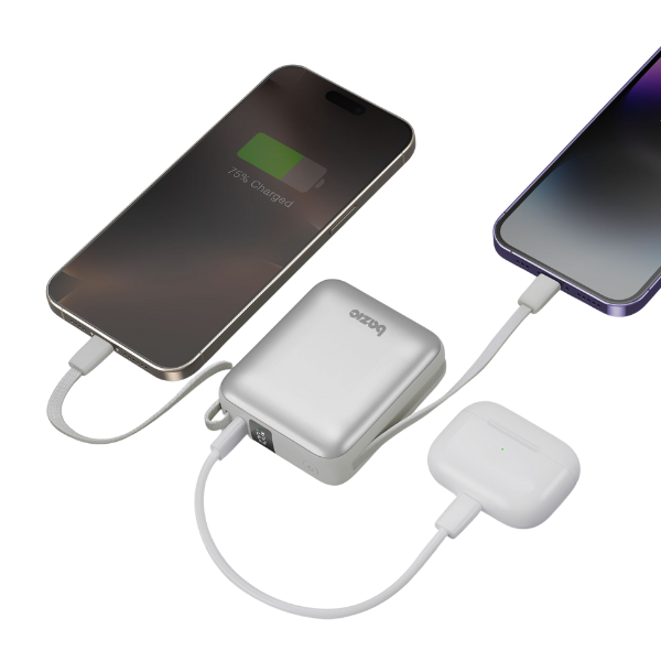 Energea Išorinė baterija 3in1 Bazic Fusion Mini 10000mAh su USB-C/Lightning laidu, pilkos spalvos aprašymas - Prekės nuotrauka