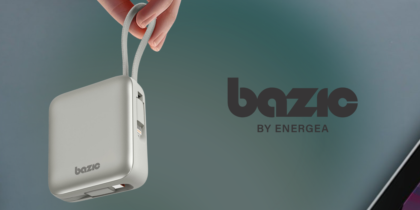 Energea Išorinė baterija 3in1 Bazic Fusion Mini 10000mAh su USB-C/Lightning laidu, pilkos spalvos aprašymas - Prekės nuotrauka