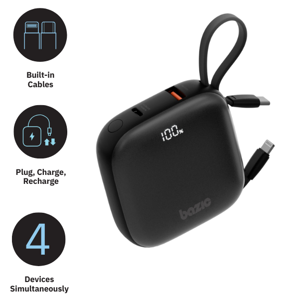 Energea Išorinė baterija 4-viename Bazic Fusion 10000mAh PD20W USB-C/Lightning juodos spalvos aprašymas - Prekės nuotrauka