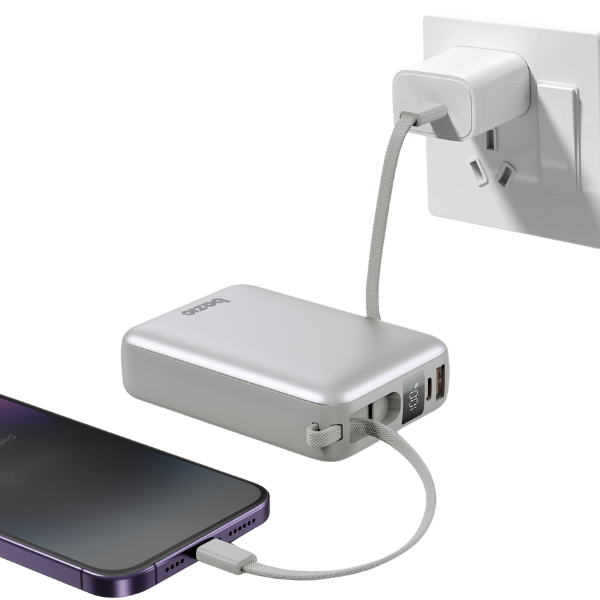 Energea Išorinė baterija 4in1 Bazic Fusion Mini 20000mAh su USB-C/Lightning laidu, pilkos spalvos aprašymas - Prekės nuotrauka