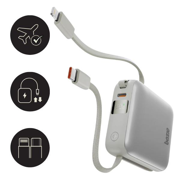 Energea Išorinė baterija 4in1 Bazic Fusion Mini 20000mAh su USB-C/Lightning laidu, pilkos spalvos aprašymas - Prekės nuotrauka