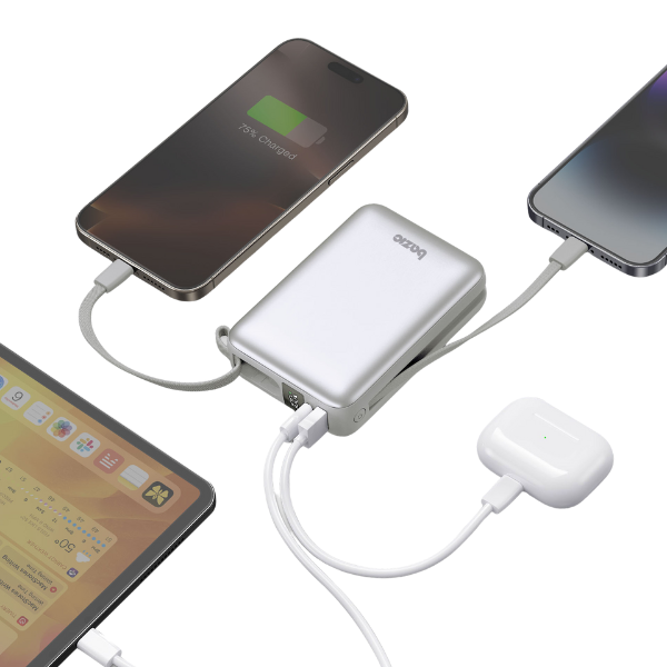 Energea Išorinė baterija 4in1 Bazic Fusion Mini 20000mAh su USB-C/Lightning laidu, pilkos spalvos aprašymas - Prekės nuotrauka