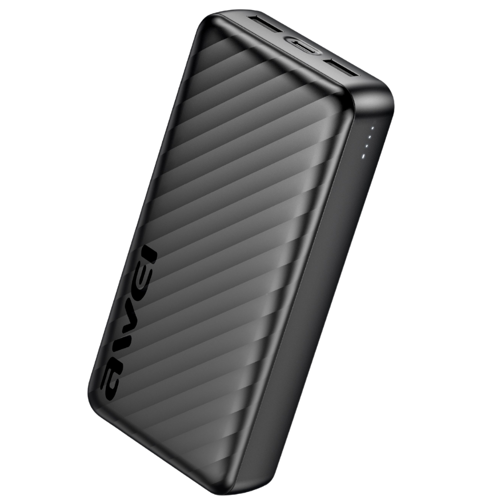 Išorinė baterija AWEI P6K Pro 20000mAh 2xUSB-A/USB-C juodos spalvos aprašymas - Prekės nuotrauka