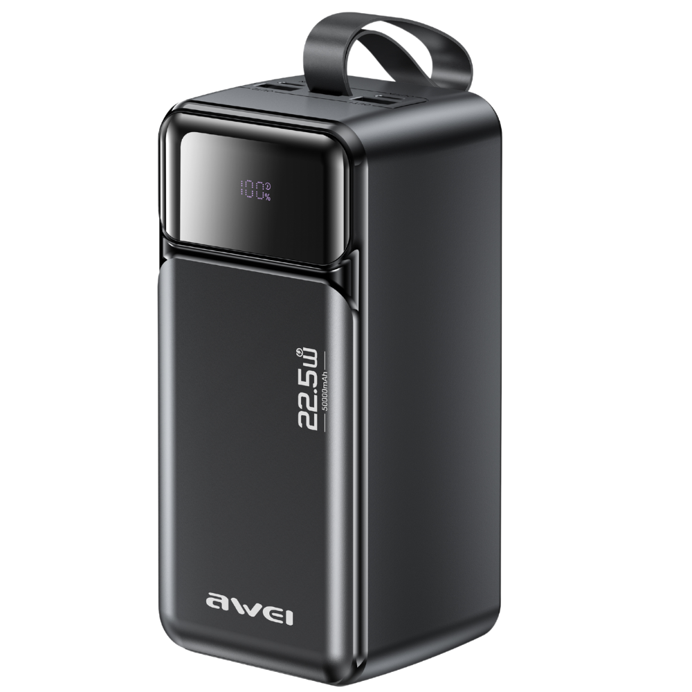 Išorinė baterija Awei PA-106 50000mAh 22,5W PD 3xUSB-C juodos spalvos aprašymas - Prekės nuotrauka