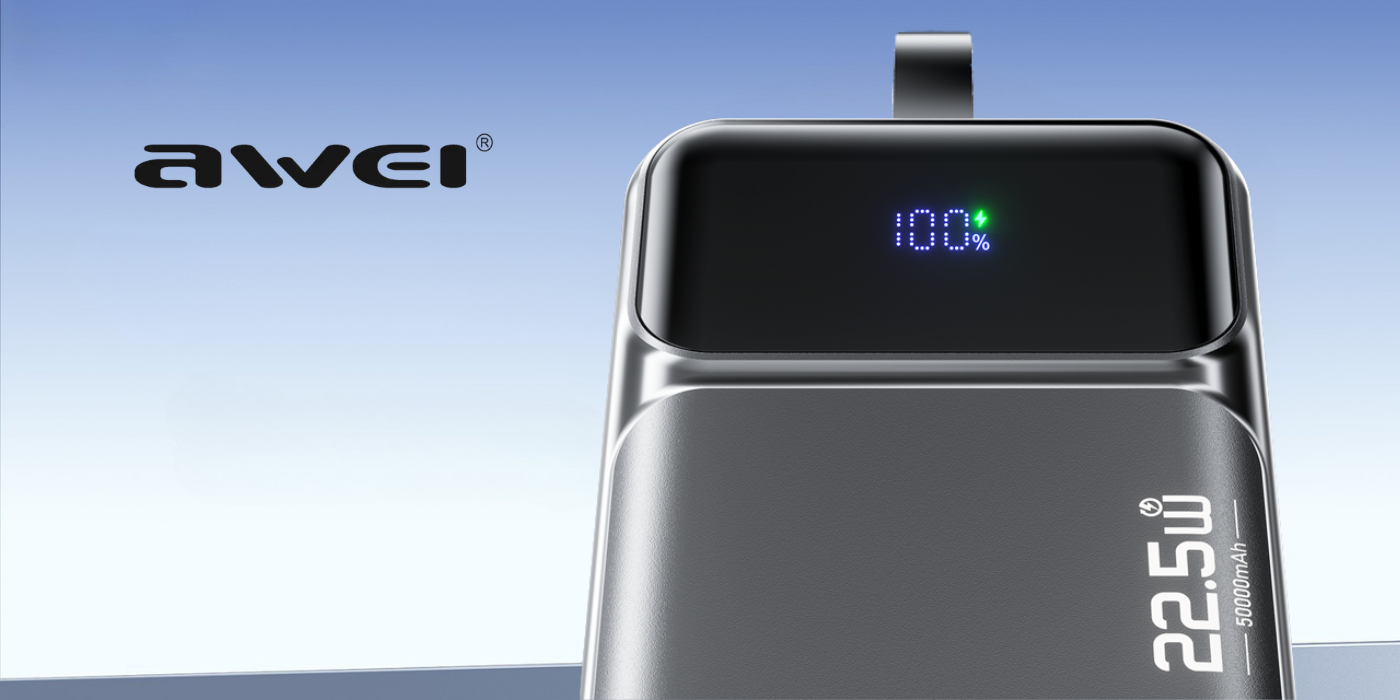 Išorinė baterija Awei PA-107 50000mAh 22,5W PD 3xUSB juodos spalvos aprašymas - Prekės nuotrauka