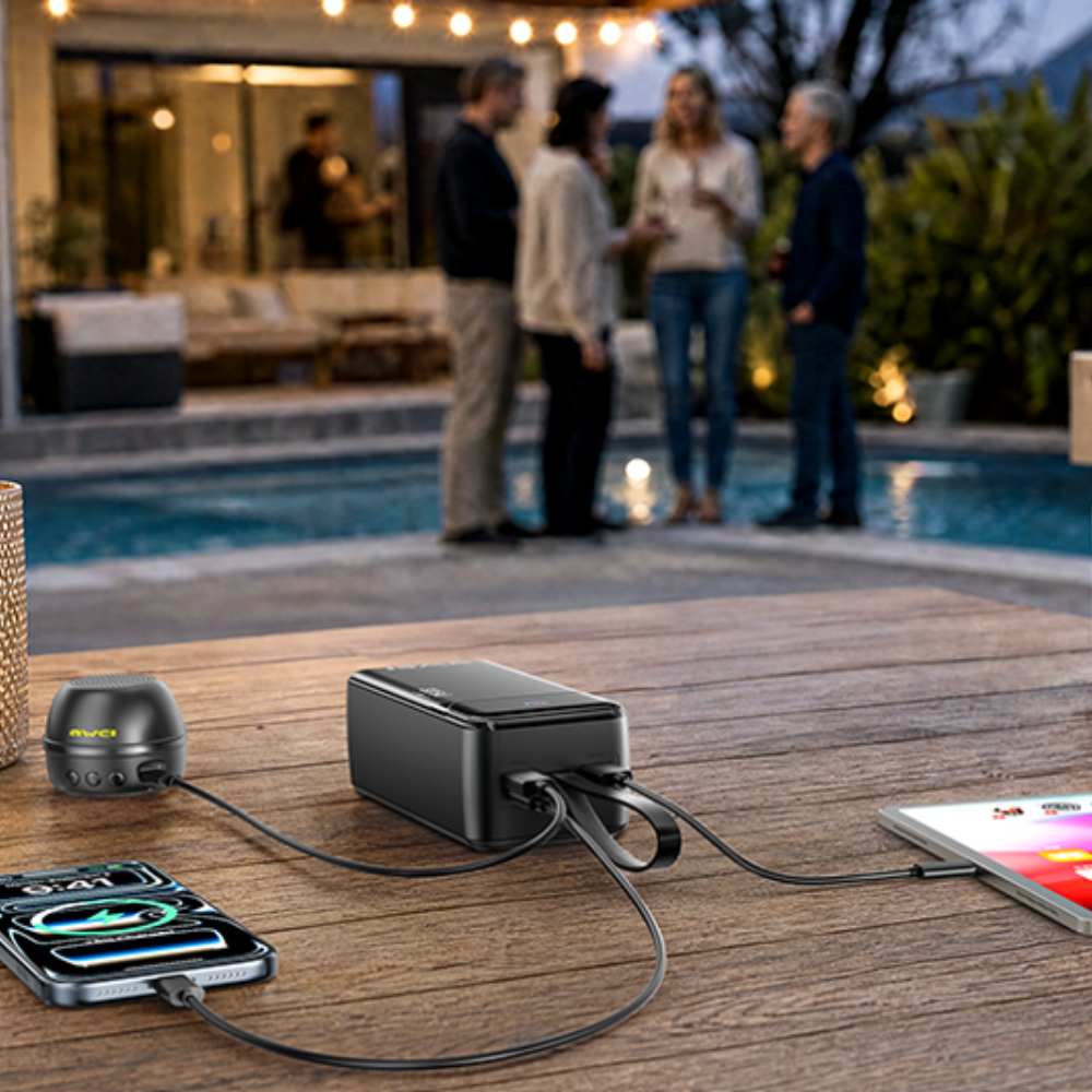 Išorinė baterija Awei PA-107 50000mAh 22,5W PD 3xUSB juodos spalvos aprašymas - Prekės nuotrauka