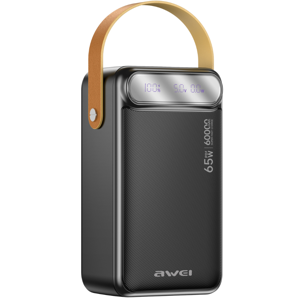 Išorinė baterija Awei PA-82 60000mAh 65W PD 2xUSB-A/USB-C juodos spalvos aprašymas - Prekės nuotrauka