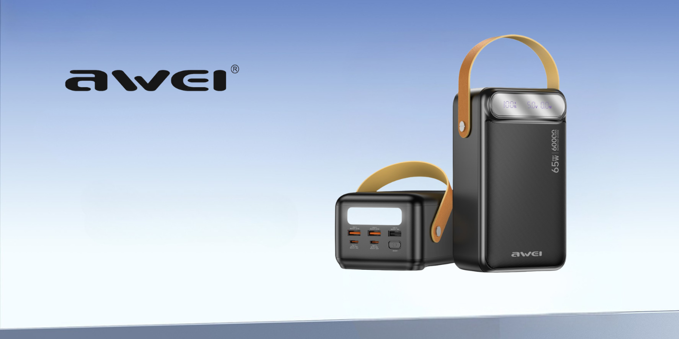 Išorinė baterija Awei PA-82 60000mAh 65W PD 2xUSB-A/USB-C juodos spalvos aprašymas - Prekės nuotrauka