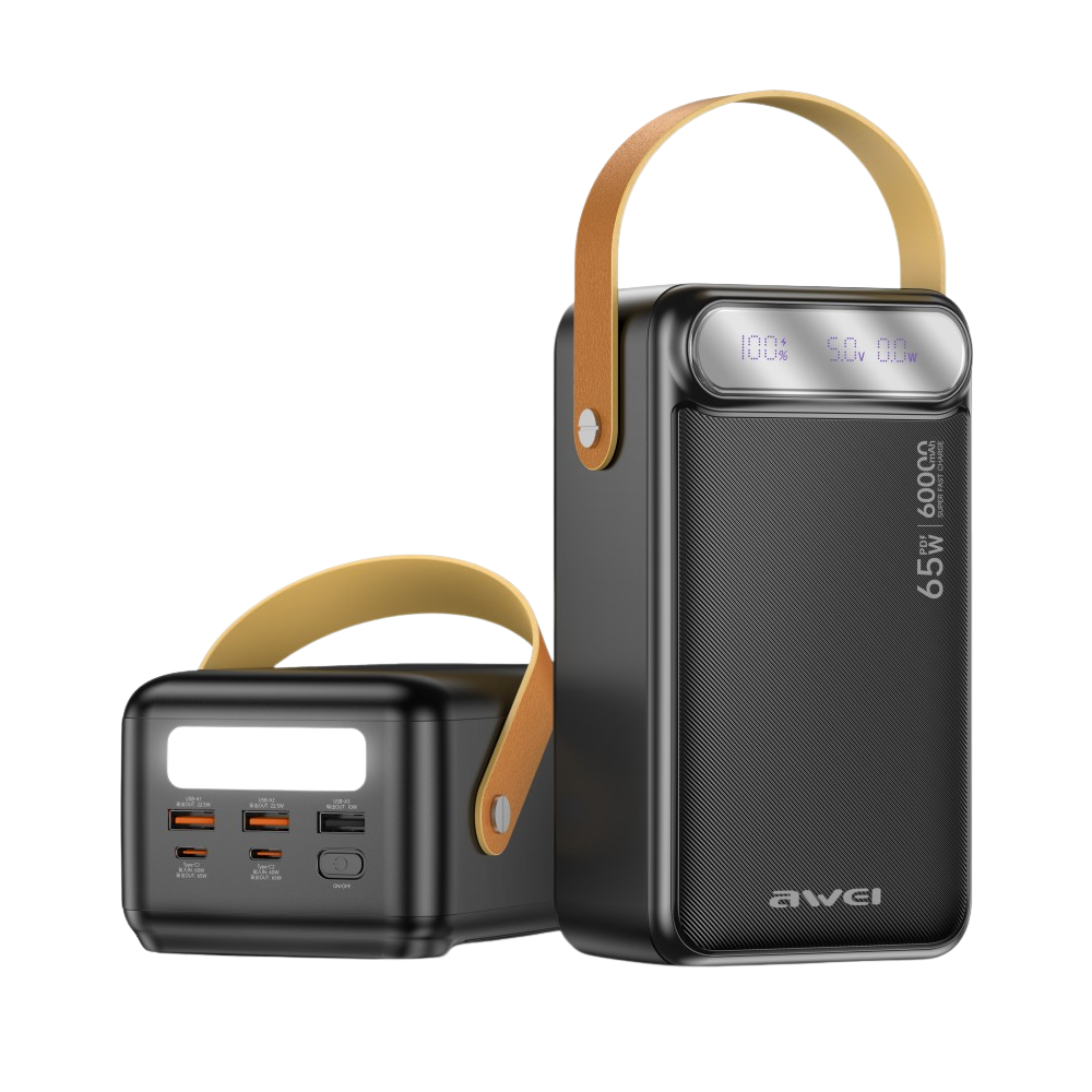 Išorinė baterija Awei PA-82 60000mAh 65W PD 2xUSB-A/USB-C juodos spalvos aprašymas - Prekės nuotrauka