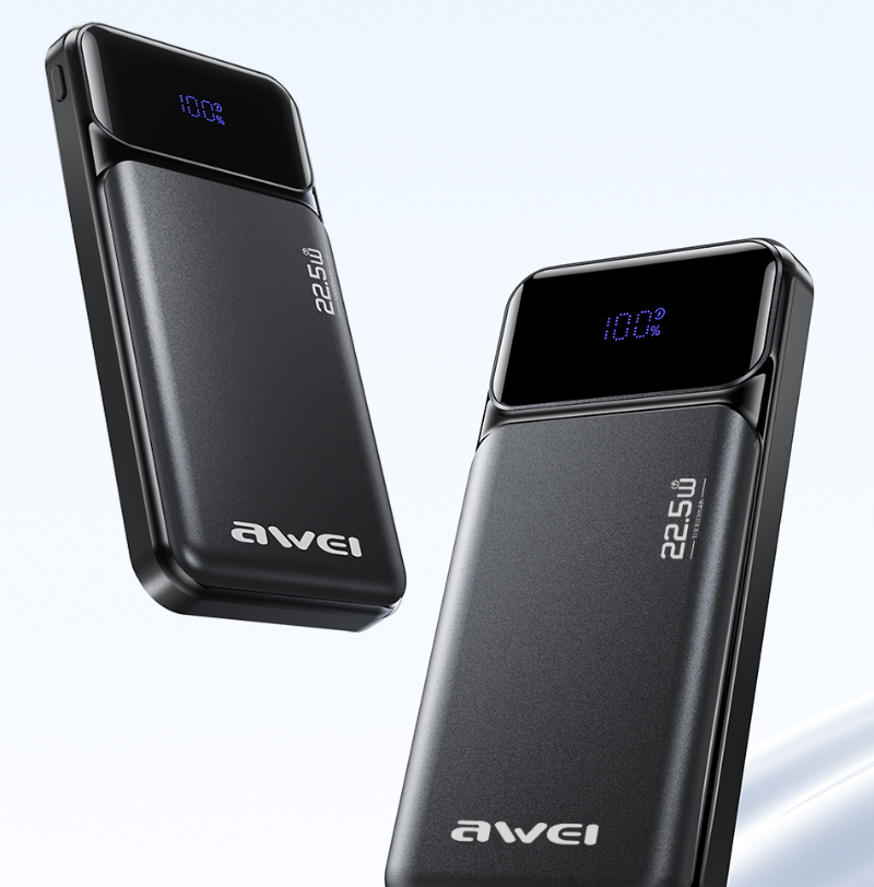 Išorinė baterija Awei PA-90 10000mAh 22,5W PD 2xUSB-C juodos spalvos aprašymas - Prekės nuotrauka