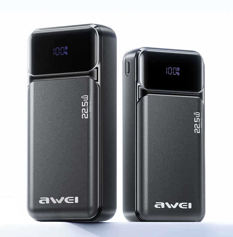 Išorinė baterija Awei PA-92 20000mAh 22,5W PD 2xUSB-C juodos spalvos aprašymas - Prekės nuotrauka
