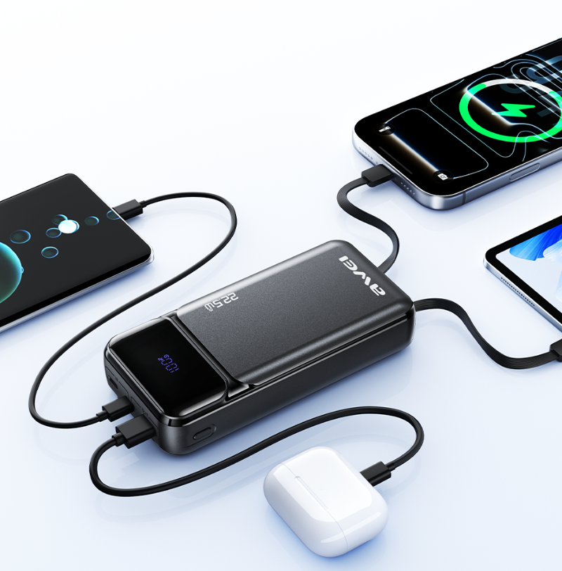 Išorinė baterija Awei PA-93 20000mAh 22,5W PD 2xUSB-C + kabelis juodos spalvos aprašymas - Prekės nuotrauka