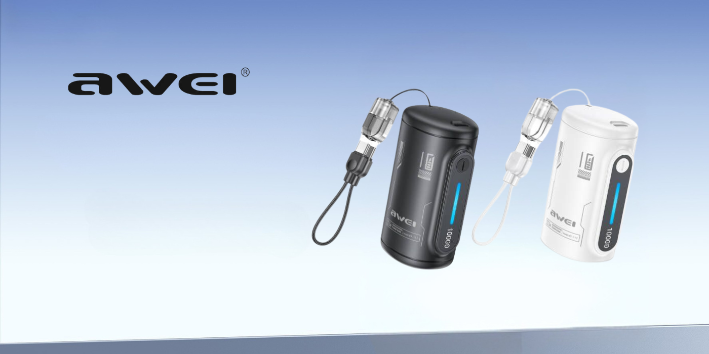 Išorinė baterija Awei WP-117 10000mAh 22.5W 3C 2xUSB-C juodos spalvos aprašymas - Prekės nuotrauka