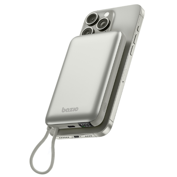 Energea Išorinė baterija Bazic Fusion Mag 10000mAh MagSafe su USB-C laidu, pilkos spalvos aprašymas - Prekės nuotrauka