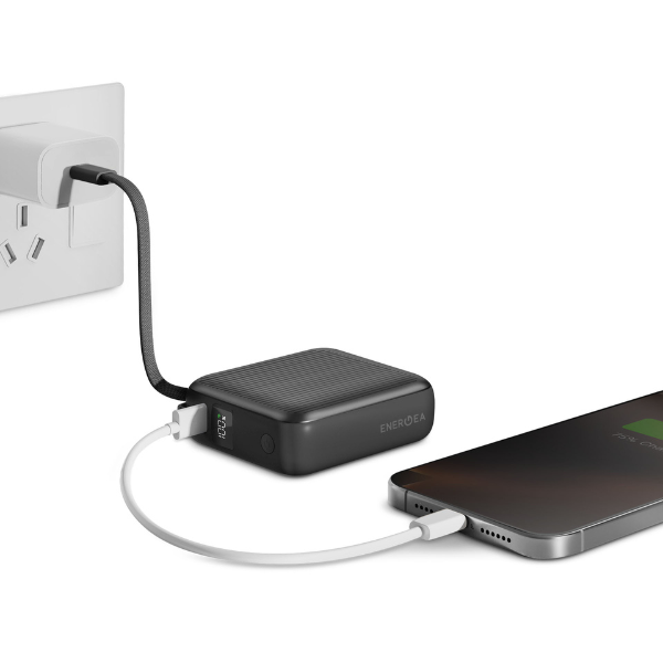 Išorinė baterija Energea Integra Mini 35 10000mAh su USB-C PD35W laidu, pilkos spalvos aprašymas - Prekės nuotrauka