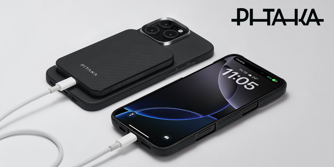 Išorinė baterija PITAKA Aramid Fiber Qi2 MagSafe juodos-pilkos spalvos aprašymas - Prekės nuotrauka