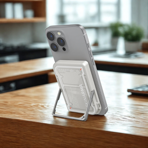 Išorinė baterija Skinarma Nexus Mecha Magnetic su atlenkiamu stovu 5000mAh 20W PD USB-C MagSafe, pilkos spalvos aprašymas - Prekės nuotrauka