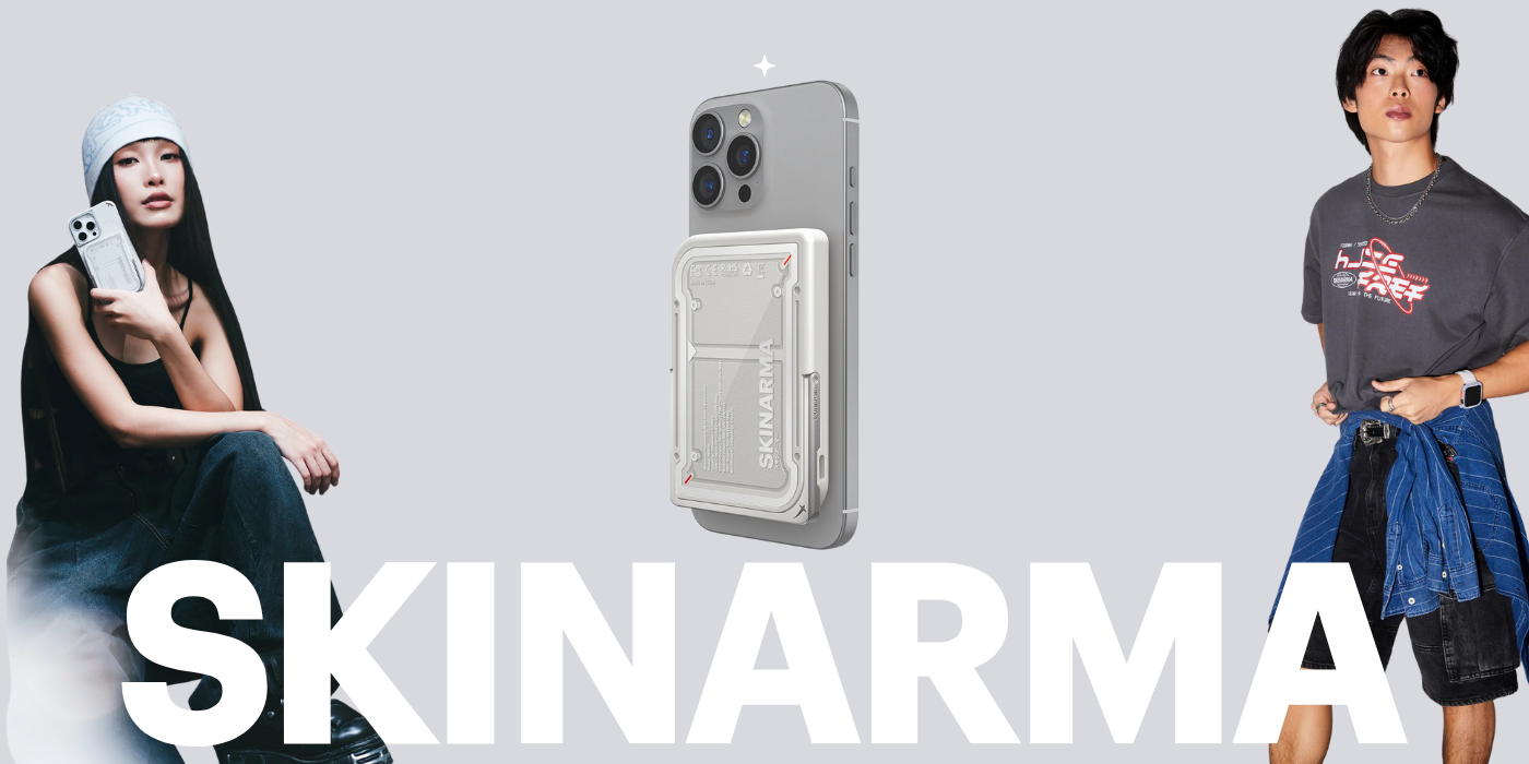 Išorinė baterija Skinarma Nexus Mecha Magnetic su atlenkiamu stovu 5000mAh 20W PD USB-C MagSafe, pilkos spalvos aprašymas - Prekės nuotrauka