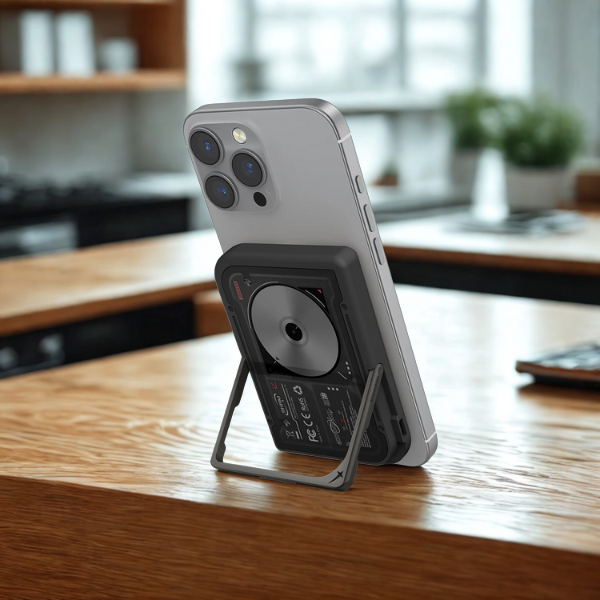 Išorinė baterija Skinarma Nexus Nova Magnetic Kick-Stand 5000mAh 20W PD USB-C MagSafe juodos spalvos aprašymas - Prekės nuotrauka