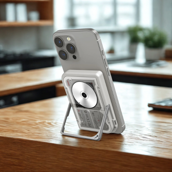 Išorinė baterija Skinarma Nexus Nova Magnetic Kick-Stand 5000mAh 20W PD USB-C MagSafe pilkos spalvos aprašymas - Prekės nuotrauka